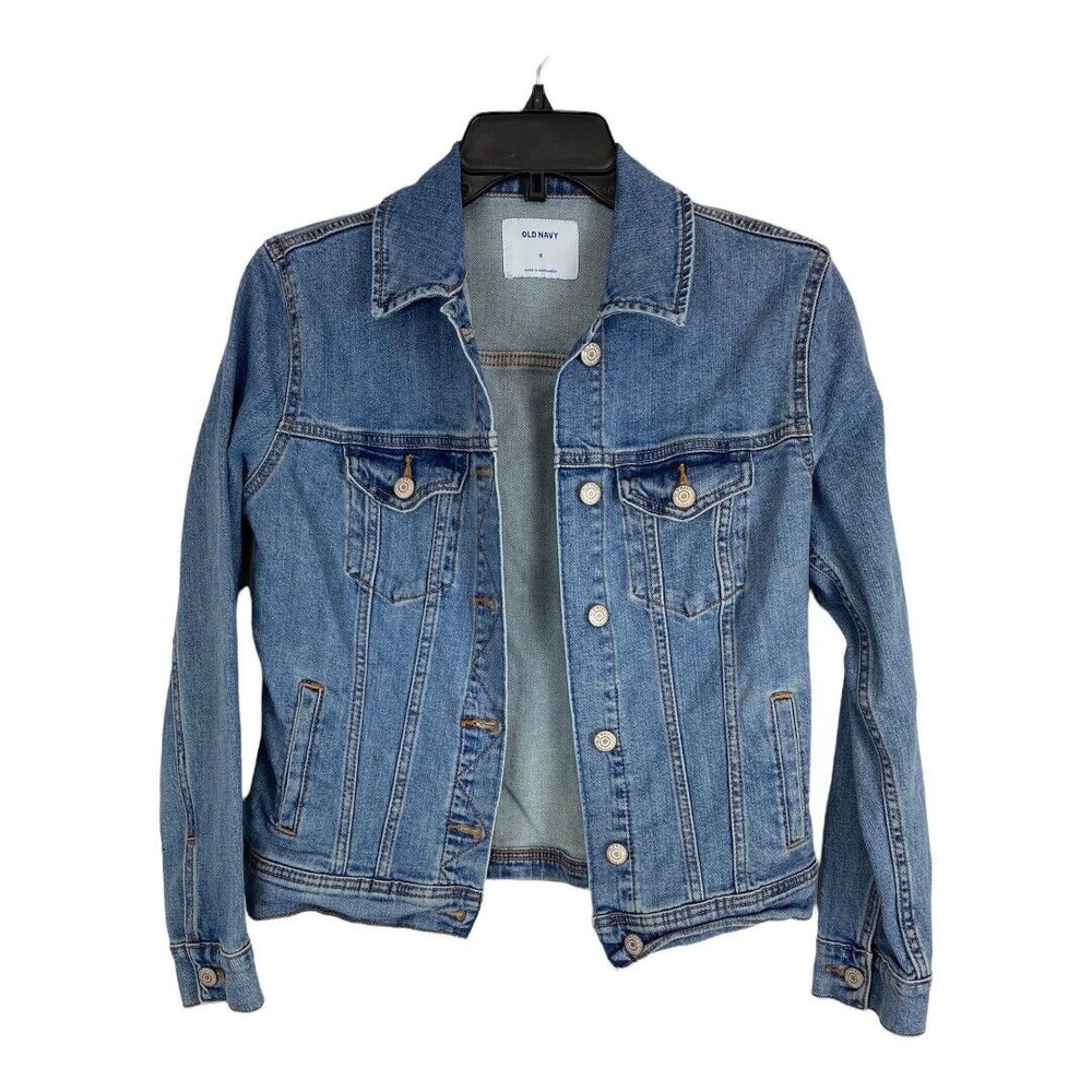 Old Navy Womens Denim Jacket Size Small Buttons Long Sleeve Pockets Light Wash